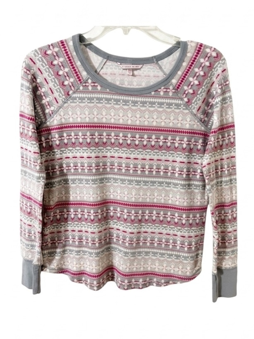 Victoria’s Secret Striped Patterned Rounded Collar Long Sleeve Pajama Top 🩶🩷🤍